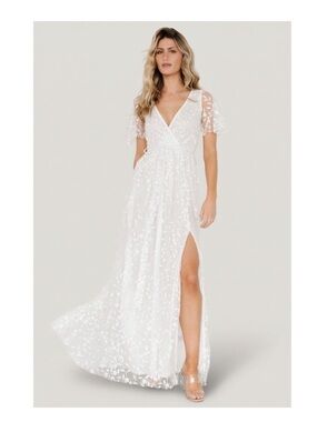 Baltic Born White Marseille Floral Embossed Maxi Dress Medium